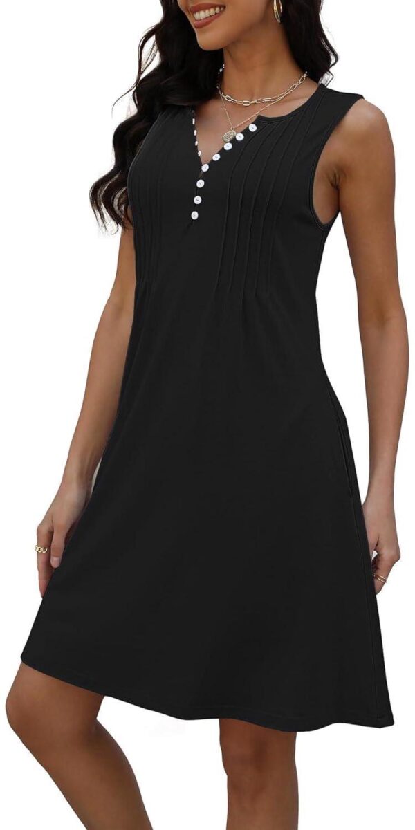 Beach Dresses for Women 2024 Vacation Swim Cover up V-Neck Summer Dress Button Down Sleeveless Boho Floral Sundress - Image 5