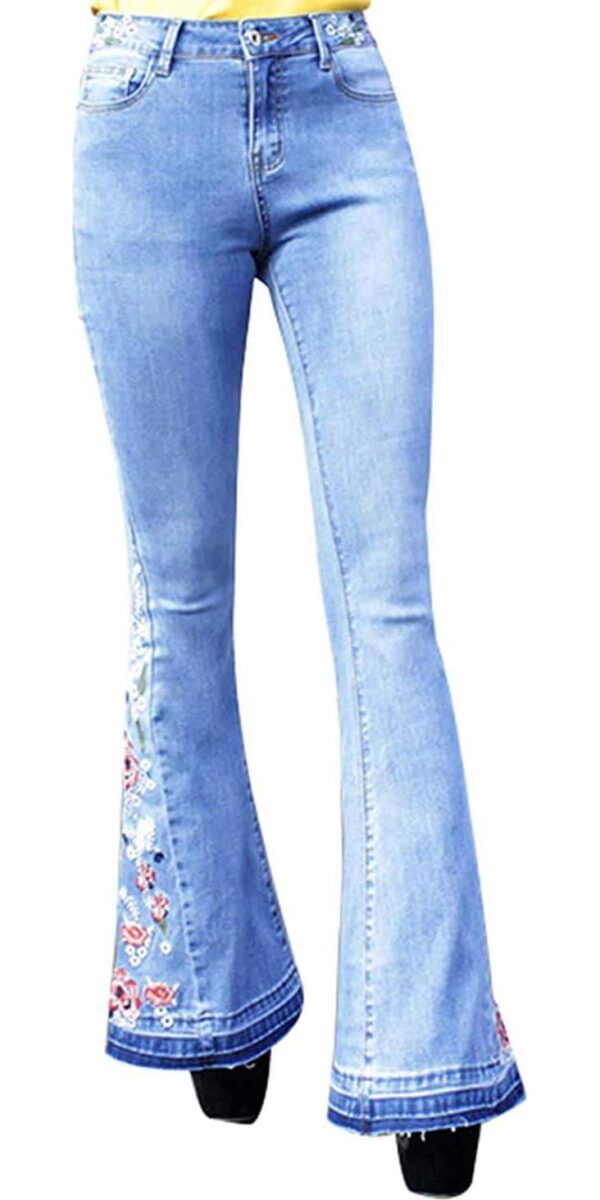 Bell Bottom Jeans for Women Flared Floral Embroidered Jean Wide Leg Denim Pants - Image 4