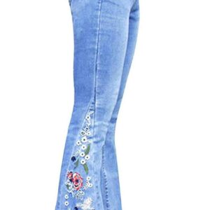 Bell Bottom Jeans for Women Flared Floral Embroidered Jean Wide Leg Denim Pants