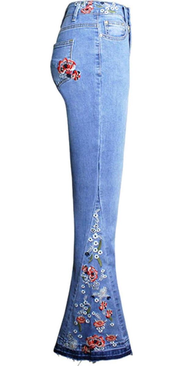 Bell Bottom Jeans for Women Flared Floral Embroidered Jean Wide Leg Denim Pants - Image 7