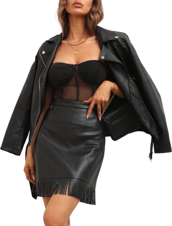 Bellivera Women Faux Leather Casual Jacket, Fall and Spring Fashion Motorcycle Bike Coat - Image 2