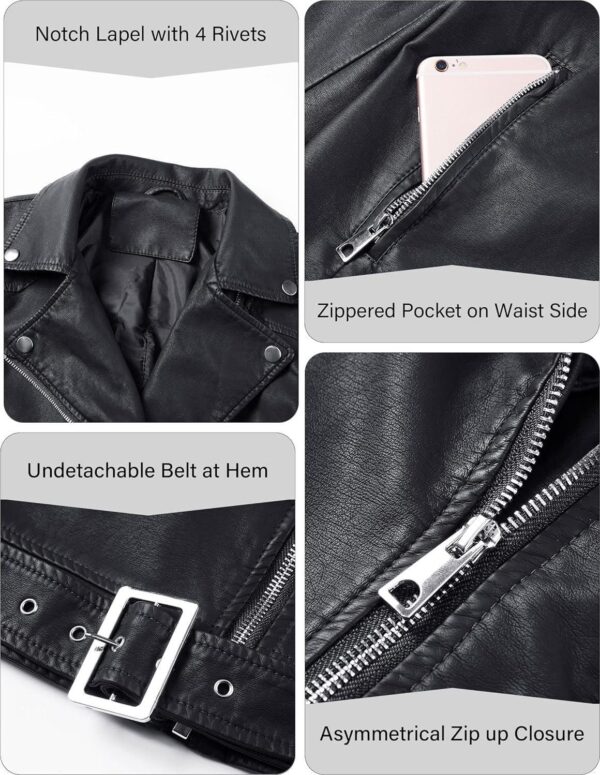 Bellivera Women Faux Leather Casual Jacket, Fall and Spring Fashion Motorcycle Bike Coat - Image 5