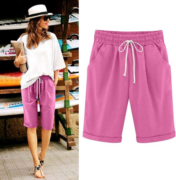 Bermuda Shorts for Women Trendy Summer 2024 Beach Drawstring Knee Length Shorts Loose Fit Resort Wear Fashion Clothes - Image 2