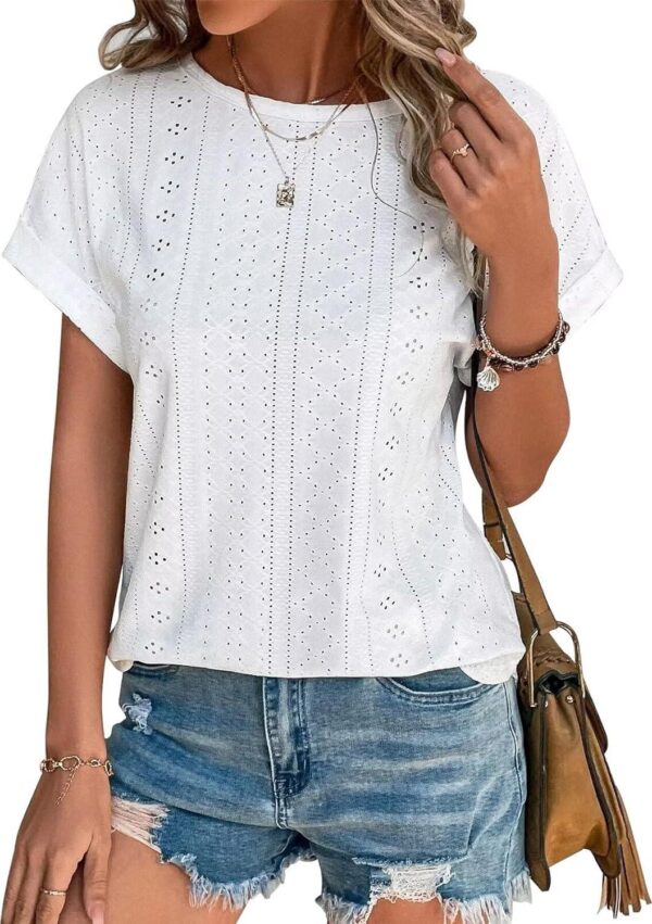 Bliwov Womens Tops Eyelet Embroidery Summer Spring Fashion Clothes Y2K Going Out 2024 Casual Short Sleeve Blouse T Shirts