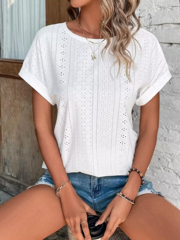 Bliwov Womens Tops Eyelet Embroidery Summer Spring Fashion Clothes Y2K Going Out 2024 Casual Short Sleeve Blouse T Shirts - Image 5