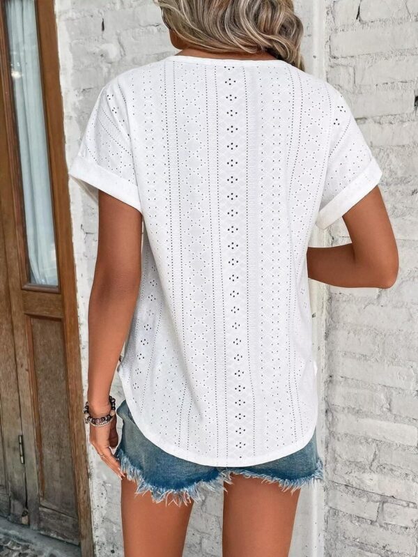 Bliwov Womens Tops Eyelet Embroidery Summer Spring Fashion Clothes Y2K Going Out 2024 Casual Short Sleeve Blouse T Shirts - Image 2