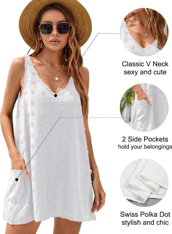 Blooming Jelly Womens Casual Sun Summer Dresses Swiss Polka Dot Beach Cover Up V Neck Tank Dress with Pockets - Image 3