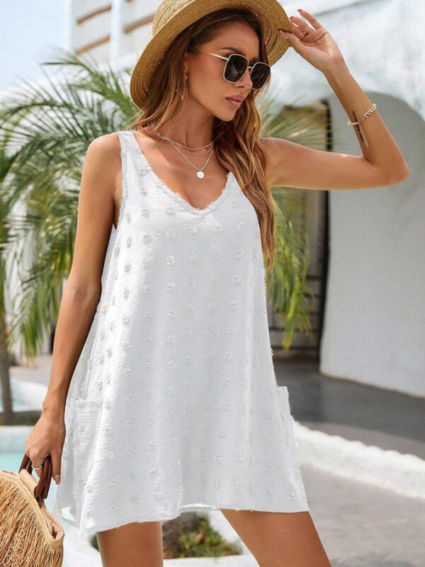 Blooming Jelly Womens Casual Sun Summer Dresses Swiss Polka Dot Beach Cover Up V Neck Tank Dress with Pockets - Image 5
