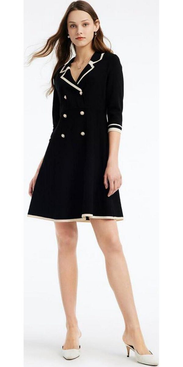 Blue Mini Sweater Dress for Women, Button up 3/4 Sleeve Knit Dresses for Teacher Work Business - Image 5