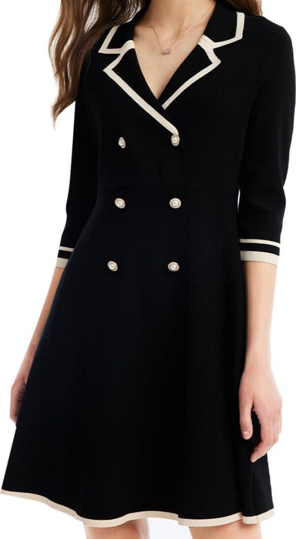 Blue Mini Sweater Dress for Women, Button up 3/4 Sleeve Knit Dresses for Teacher Work Business