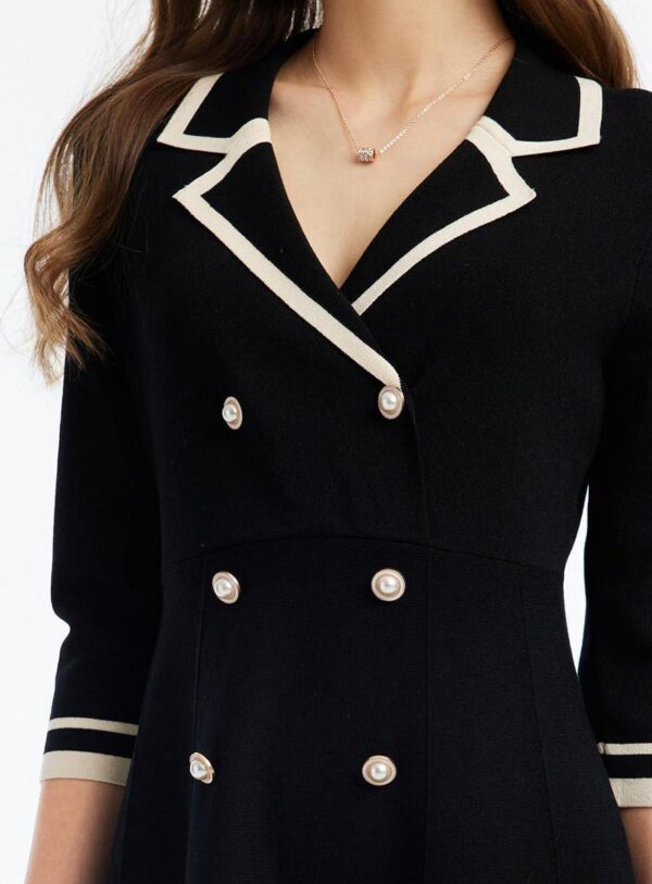 Blue Mini Sweater Dress for Women, Button up 3/4 Sleeve Knit Dresses for Teacher Work Business - Image 3