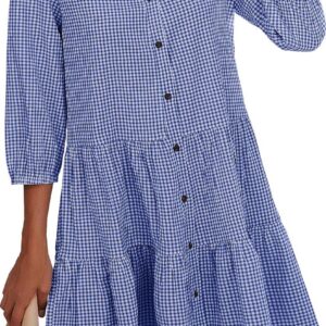 CCTOO Women's Summer Dresses Casual V Neck Button Down 3/4 Sleeve Floral Print Loose Flowy Shirt Dress