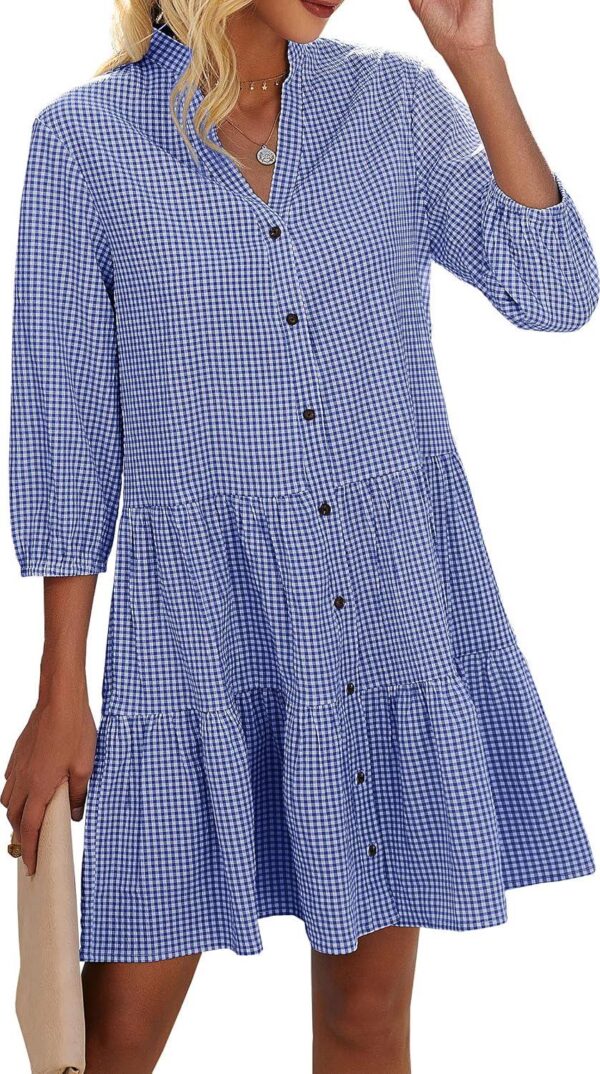 CCTOO Women's Summer Dresses Casual V Neck Button Down 3/4 Sleeve Floral Print Loose Flowy Shirt Dress