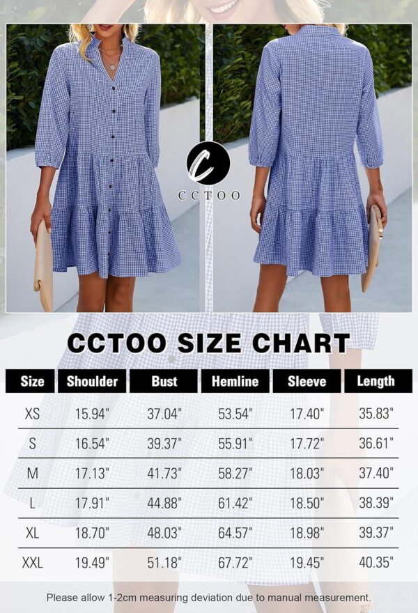 CCTOO Women's Summer Dresses Casual V Neck Button Down 3/4 Sleeve Floral Print Loose Flowy Shirt Dress - Image 5