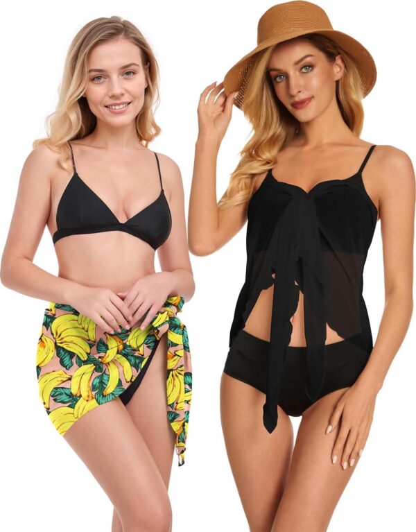 CHICGAL 2 Pieces Women Beach Sarong Bathing Suit Wrap Skirt Sheer Bikini Swimsuit Cover Ups for Swimwear - Image 5
