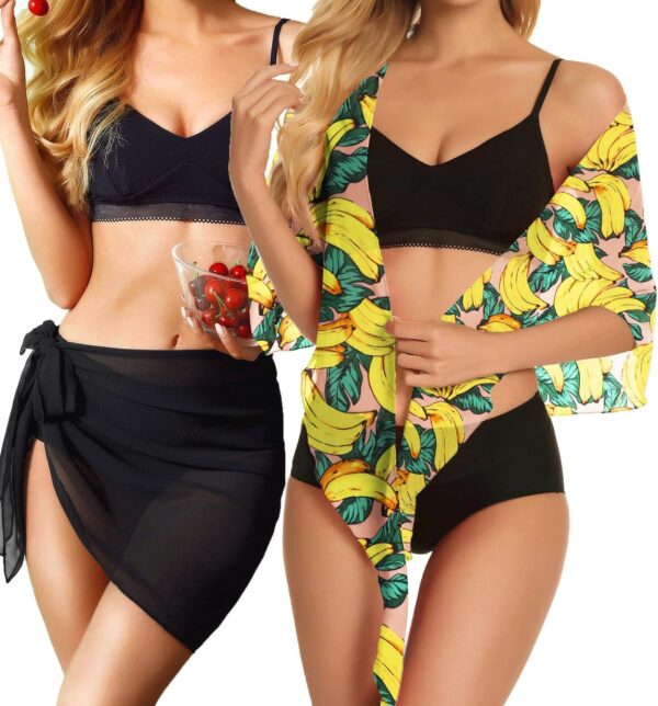 CHICGAL 2 Pieces Women Beach Sarong Bathing Suit Wrap Skirt Sheer Bikini Swimsuit Cover Ups for Swimwear - Image 2