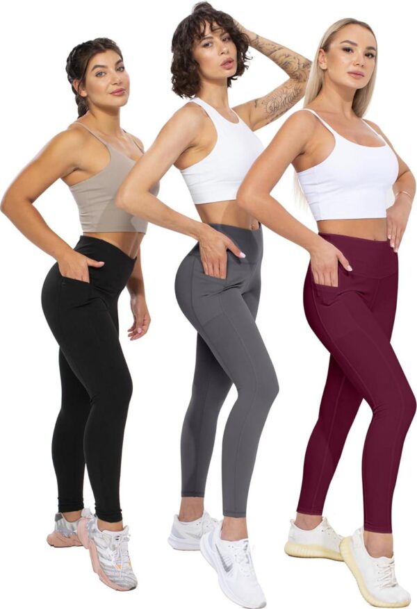 CHRLEISURE Leggings with Pockets for Women, High Waisted Tummy Control Workout Yoga Pants - Image 5