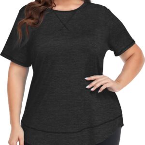 COOTRY Plus Size Workout Tops for Women Short Sleeve Loose fit Shirts Athletic Gym Yoga Clothing