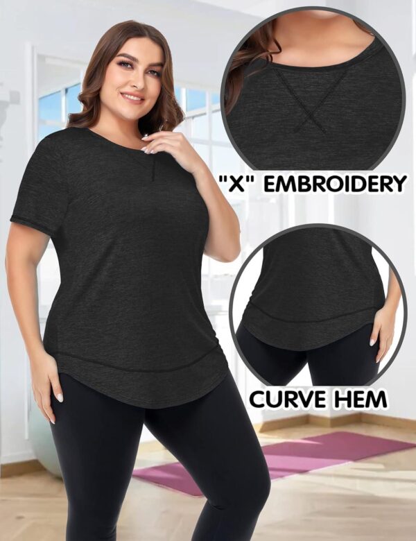 COOTRY Plus Size Workout Tops for Women Short Sleeve Loose fit Shirts Athletic Gym Yoga Clothing - Image 3