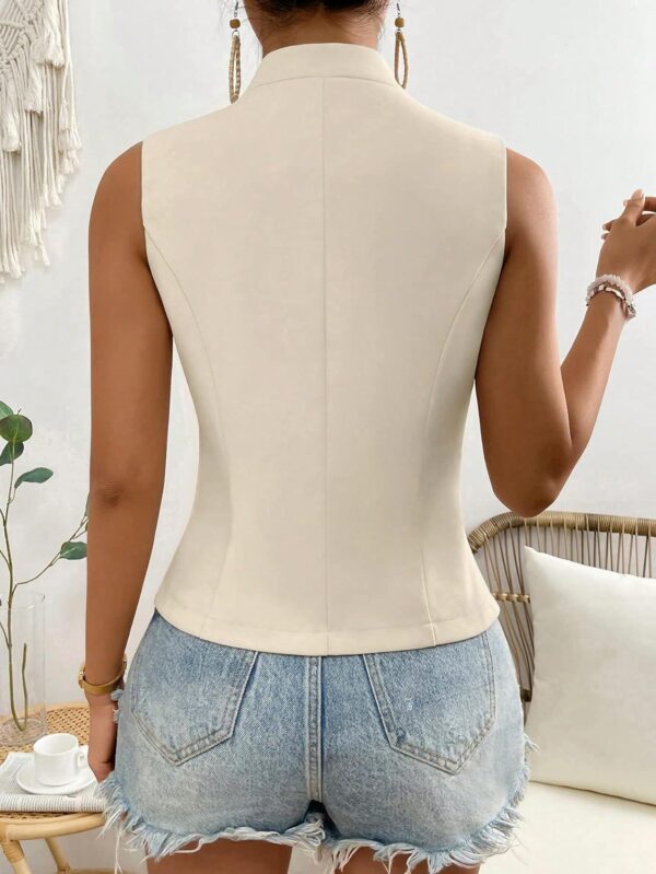 COZYEASE Women's Button Front Sleeveless Tank Top Solid Elegant Summer Blazer Outerwear - Image 2