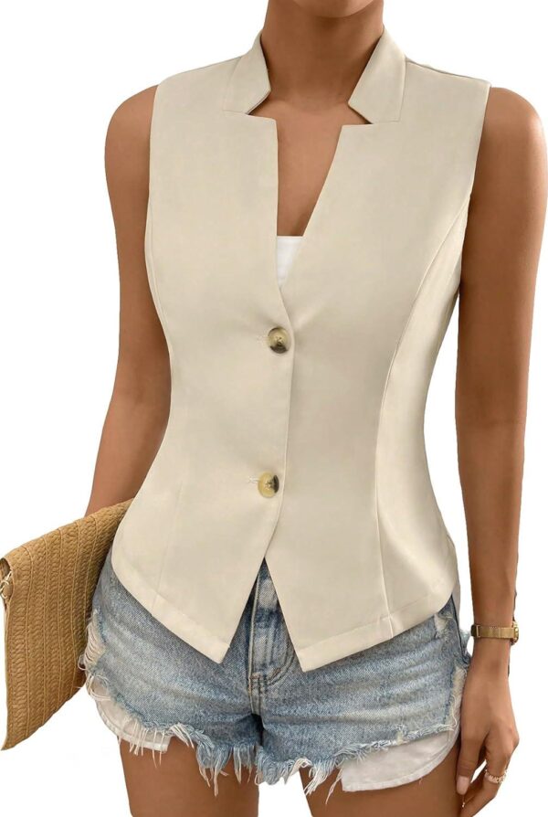 COZYEASE Women's Button Front Sleeveless Tank Top Solid Elegant Summer Blazer Outerwear