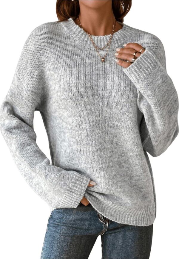 COZYEASE Women's Drop Shoulder Sweater Ribbed Knit Sweaters Long Sleeve Crewneck Pullover Tops Fall Solid Knit Outfits - Image 6