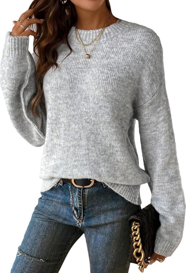 COZYEASE Women's Drop Shoulder Sweater Ribbed Knit Sweaters Long Sleeve Crewneck Pullover Tops Fall Solid Knit Outfits