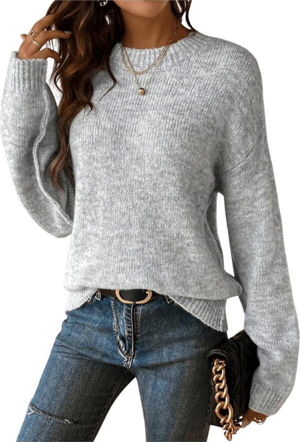 COZYEASE Women's Drop Shoulder Sweater Ribbed Knit Sweaters Long Sleeve Crewneck Pullover Tops Fall Solid Knit Outfits - Image 2