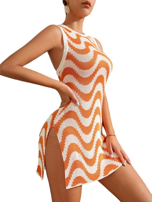 COZYEASE Women's Swimsuits Crochet Cover Ups Spaghetti Strap Round Neck Bathing Suit Beach Dress - Image 5