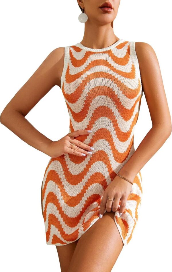 COZYEASE Women's Swimsuits Crochet Cover Ups Spaghetti Strap Round Neck Bathing Suit Beach Dress - Image 3
