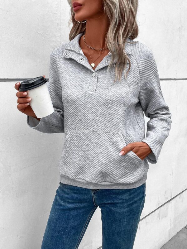 COZYEASE Womens's Half Button Long Sleeve Fall Sweatshirt Placket Collared Vintage Pullover Tops with Pocket - Image 5