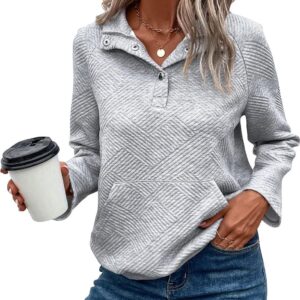 COZYEASE Womens's Half Button Long Sleeve Fall Sweatshirt Placket Collared Vintage Pullover Tops with Pocket