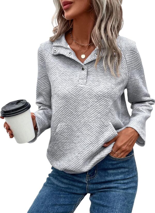 COZYEASE Womens's Half Button Long Sleeve Fall Sweatshirt Placket Collared Vintage Pullover Tops with Pocket