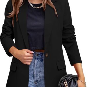 CRAZY GRID Womens Casual Blazer Jacket Long Sleeve Open Front Work Office Blazer Lapel Button Jacket