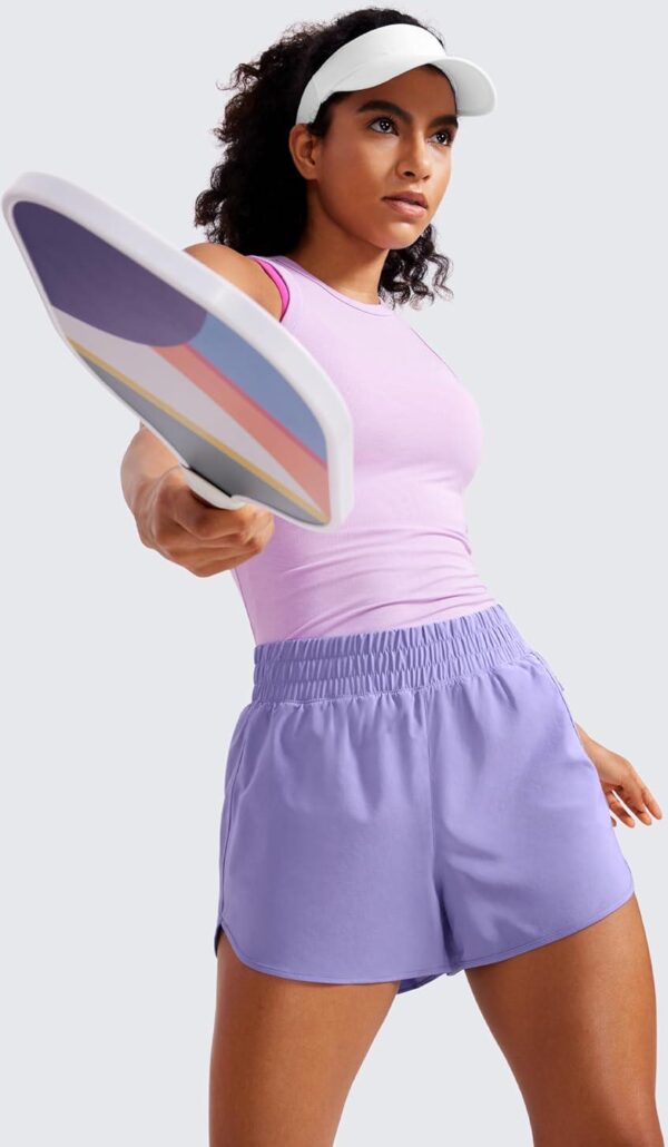 CRZ YOGA Women's High Waisted Running Shorts Mesh Liner - 3'' Dolphin Quick Dry Athletic Gym Track Workout Shorts Zip Pocket - Image 3