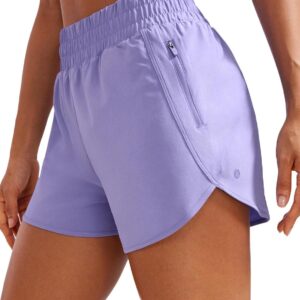 CRZ YOGA Women's High Waisted Running Shorts Mesh Liner - 3'' Dolphin Quick Dry Athletic Gym Track Workout Shorts Zip Pocket