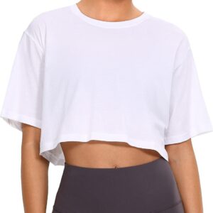 CRZ YOGA Women's Pima Cotton Workout Crop Tops Short Sleeve Yoga Shirts Casual Athletic Running T-Shirts