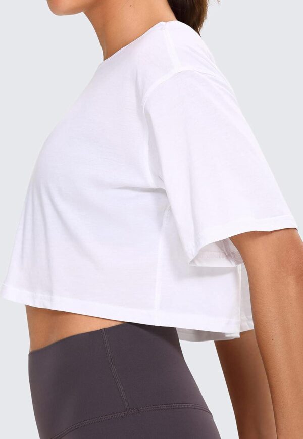 CRZ YOGA Women's Pima Cotton Workout Crop Tops Short Sleeve Yoga Shirts Casual Athletic Running T-Shirts - Image 3