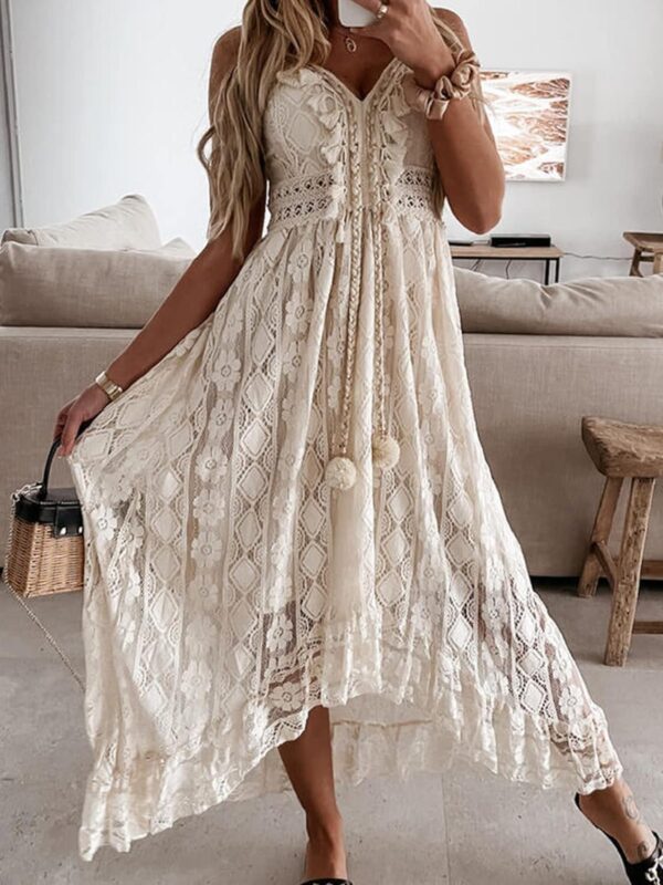 CUPSHE Women's Maxi Dress Lace Dresses Boho Tassel V-Neck Flare Ruffle Adjustable Straps Beach Summer Long Dress - Image 2