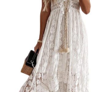 CUPSHE Women's Maxi Dress Lace Dresses Boho Tassel V-Neck Flare Ruffle Adjustable Straps Beach Summer Long Dress