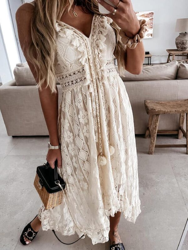 CUPSHE Women's Maxi Dress Lace Dresses Boho Tassel V-Neck Flare Ruffle Adjustable Straps Beach Summer Long Dress - Image 5