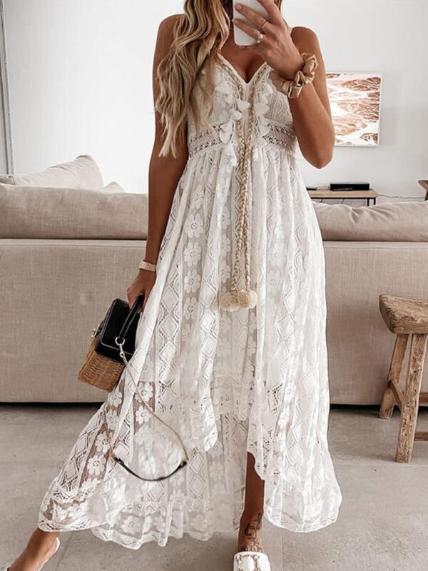 CUPSHE Women's Maxi Dress Lace Dresses Boho Tassel V-Neck Flare Ruffle Adjustable Straps Beach Summer Long Dress - Image 7