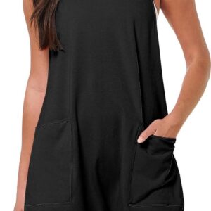Caracilia Women's Summer Casual Rompers Sleeveless Loose Spaghetti Strap Short Jumpsuits Overalls Trendy Outfits With Pockets