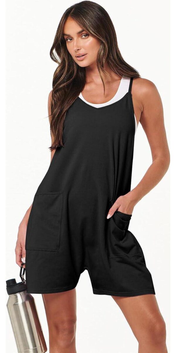 Caracilia Women's Summer Casual Rompers Sleeveless Loose Spaghetti Strap Short Jumpsuits Overalls Trendy Outfits With Pockets - Image 2