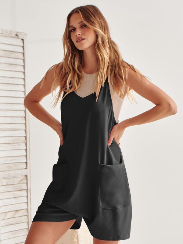 Caracilia Women's Summer Casual Rompers Sleeveless Loose Spaghetti Strap Short Jumpsuits Overalls Trendy Outfits With Pockets - Image 5