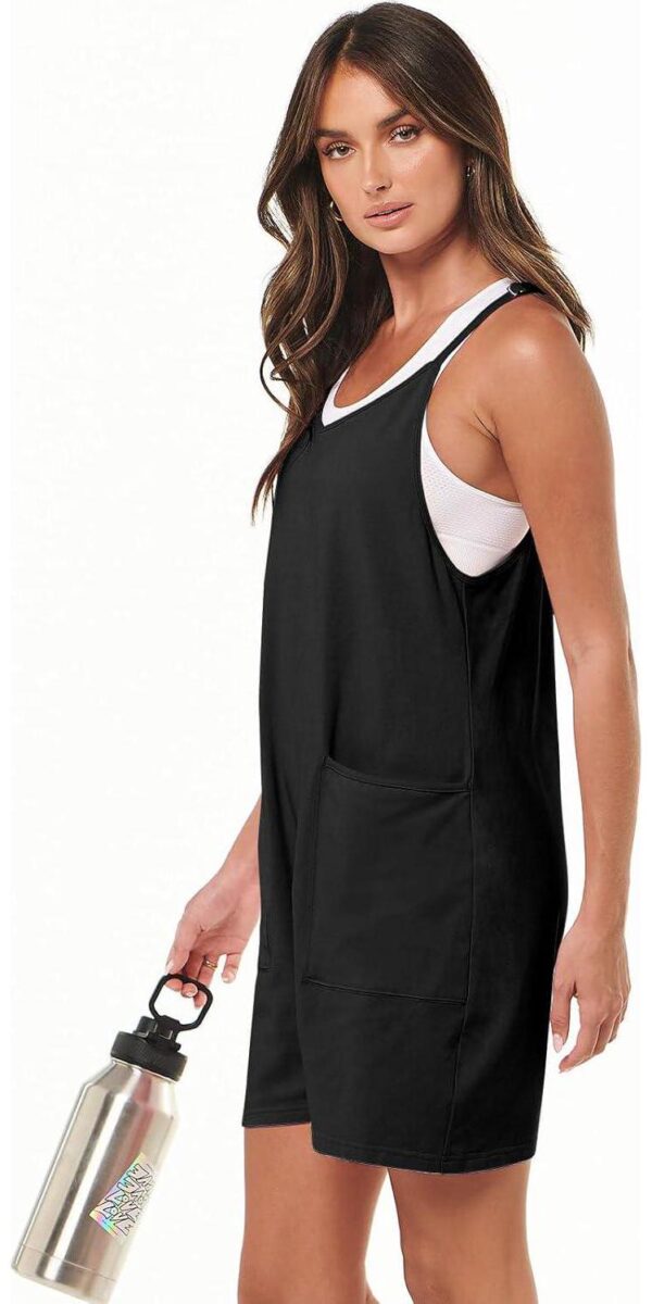 Caracilia Women's Summer Casual Rompers Sleeveless Loose Spaghetti Strap Short Jumpsuits Overalls Trendy Outfits With Pockets - Image 3