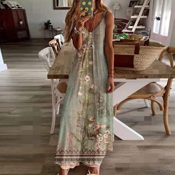 Ceboyel Women Floral Spaghetti Strap Sundress Casual Summer Long Maxi Dress Vneck Sexy Boho Dresses Trendy Beach Clothes 2024 - Image 2