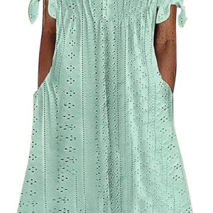 Ceboyel Womens Eyelet Casual Summer Dress Boho Embroidery Maxi Dresses Pleated Long Dress Vacation Trendy Clothing 2024