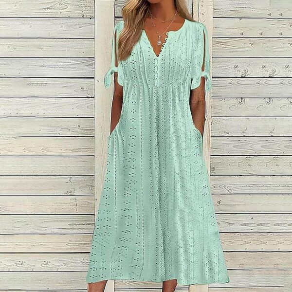 Ceboyel Womens Eyelet Casual Summer Dress Boho Embroidery Maxi Dresses Pleated Long Dress Vacation Trendy Clothing 2024 - Image 2