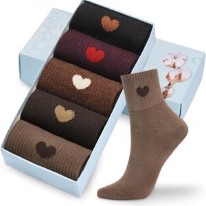 Corlap Women's Crew Socks Ankle High Cotton Fun Cute Athletic Running Socks Gifts For Women (5-Pairs With gifts Box)